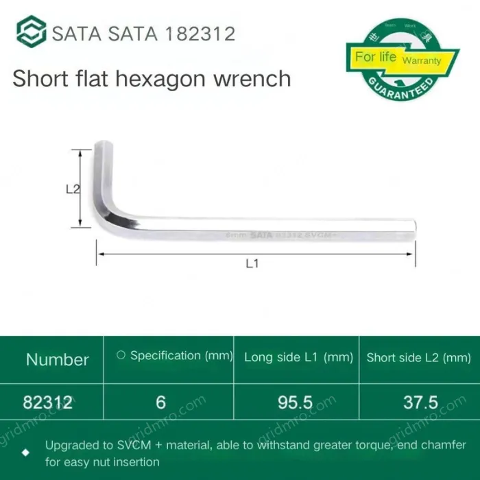 Short flat head hex wrench 6mm 82312