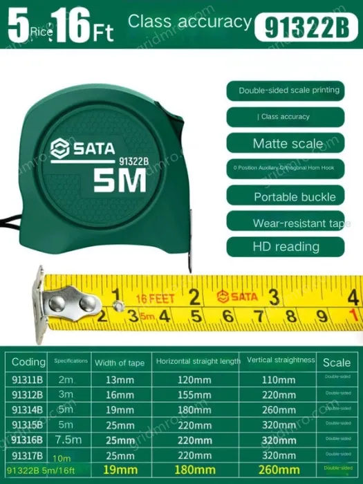 Class 1 accuracy: 5m/16Ft ruler bandwidth, 19mm-91322B