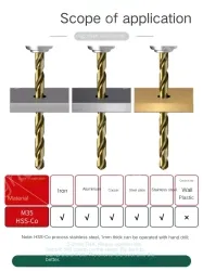 Set of 10 straight shanks containing cobalt twist drills